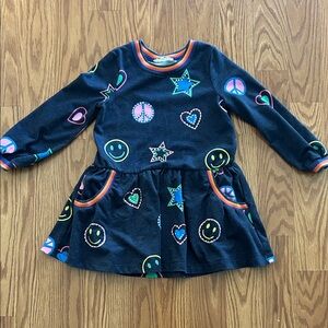Truly Me Navy Long-Sleeve Dress with Neon Smiley, Hearts, Stars & Peace Signs